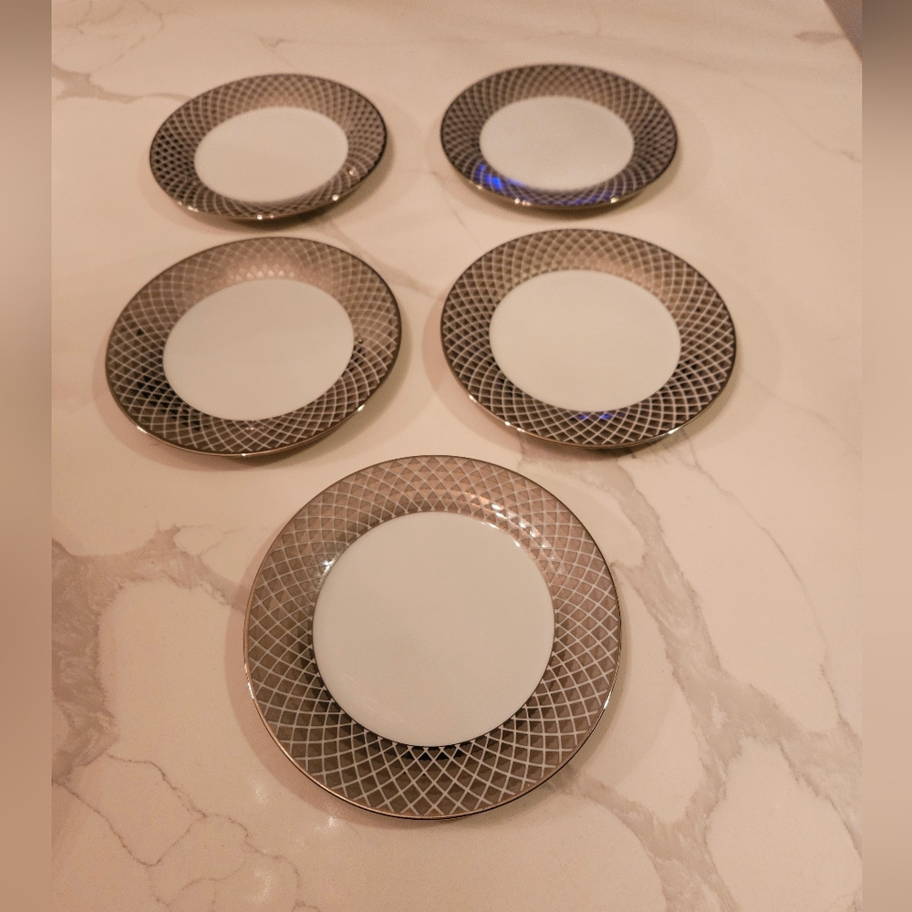 Ciroa Luxe Silver Metallic Porcelain Salad Plates 7 1/4" Set of 5